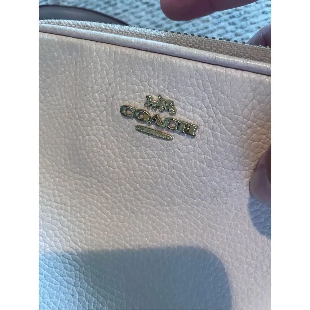 Coach Light Pink Pebbled Leather Mini Crossbody Bag double zip compartments - Picture 7 of 9